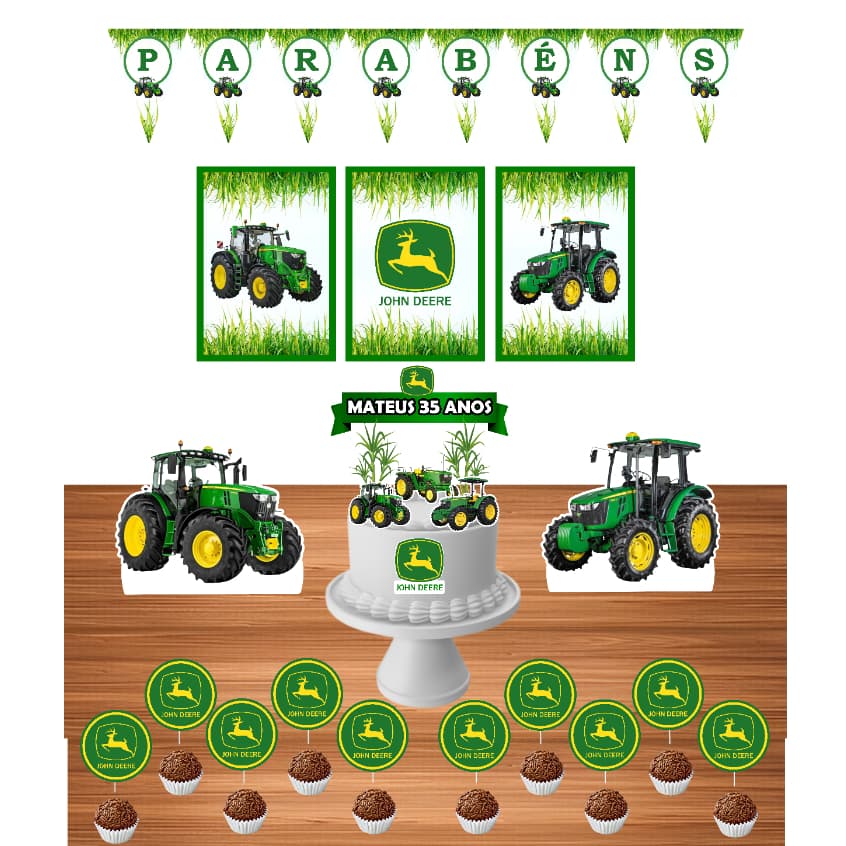 Kit Festa Trator John Deere  38 itens - Festa Pronta - Só um bolinho - Festa em casa - Festa Adulto - Infantil -