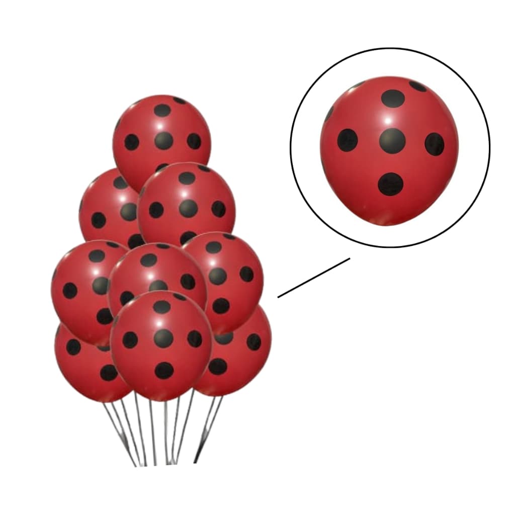 Balão Bexiga 25 uni Poá Joaninha Vermelho c/ Preto Festa Aniversário Parabéns Top Envio Rápido