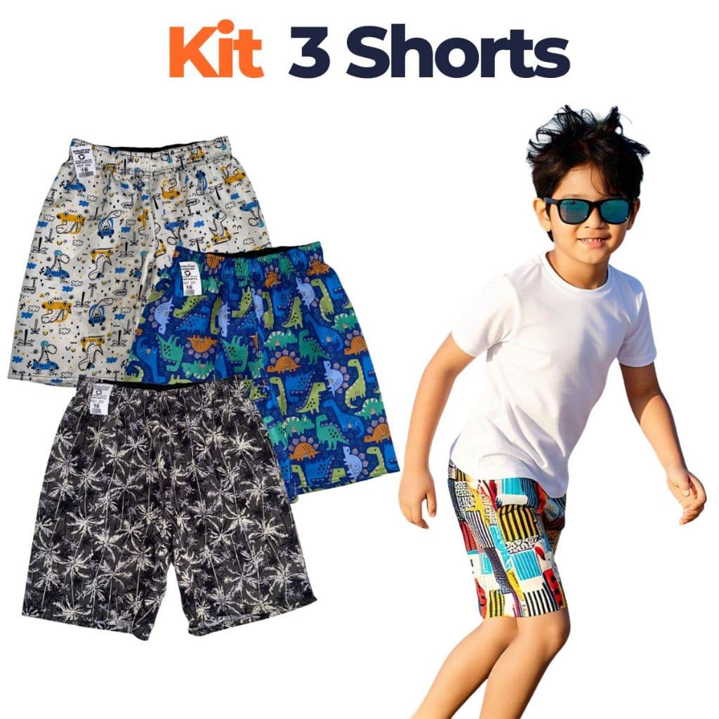 Kit Bermuda Short Infantil Menino Tactel Verão