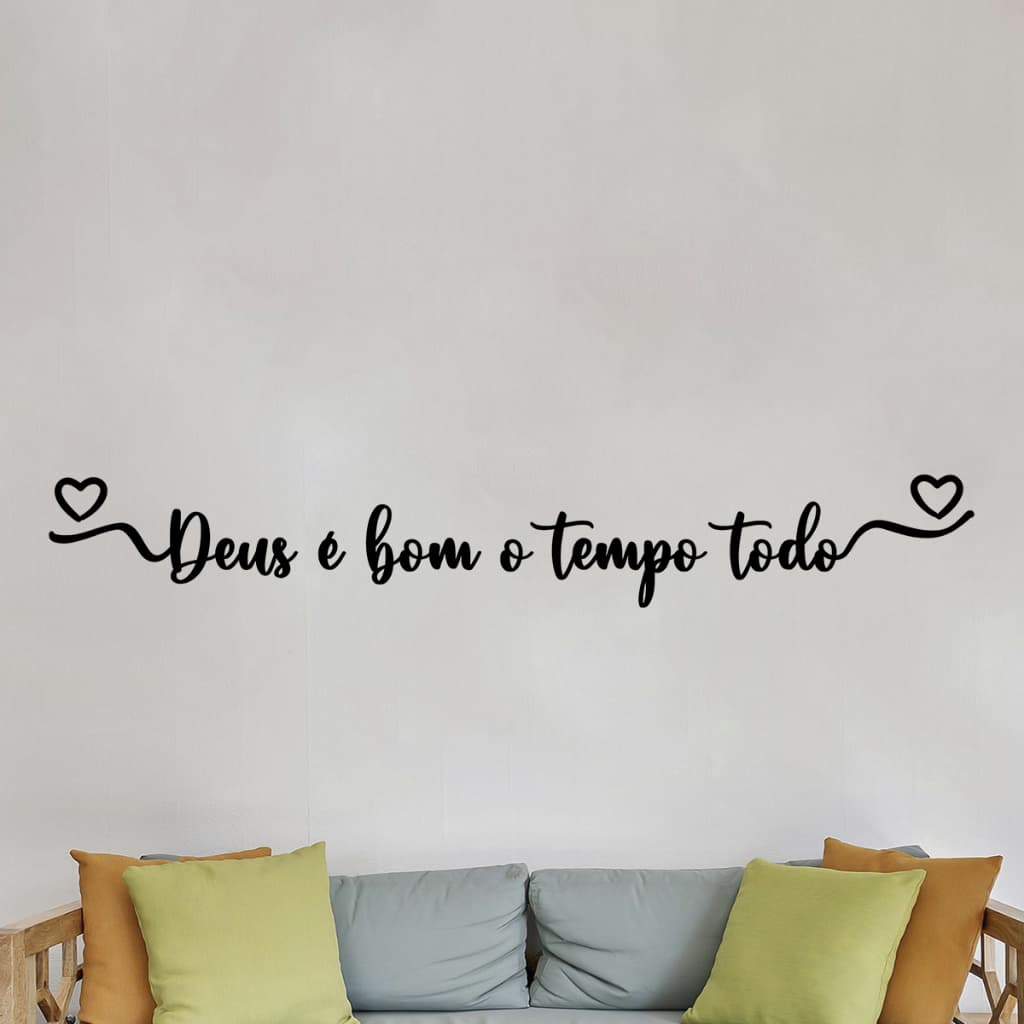 Religioso Frase Deus é Bom o Tempo Todo MDF Quadro Decorativo 3mm Preto Fosco
