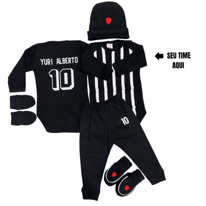 kit 5 peças bebê-Personalizamos com o nome do seu bebê e seu time de coração-roupas infantil bebê