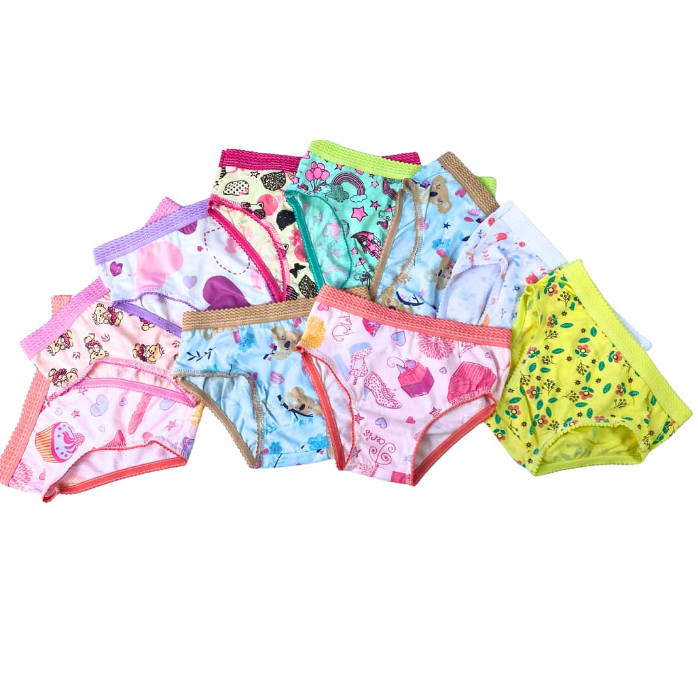 Kit 10 Calcinha infantil de algodão com cós estampada Menina Infantil