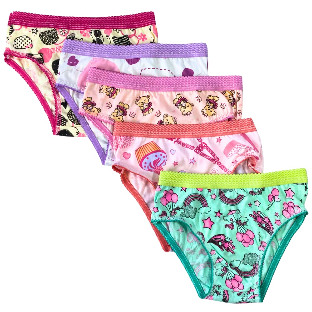 Kit 5 Calcinha Menina Infantil 100% Algodão Estampada Com Cós Confortavel