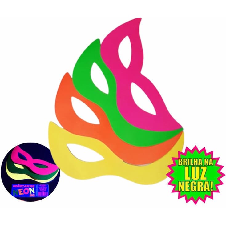 Kit Máscara Papel Neon Lisa 10/20/30 Unidades Carnaval Festa