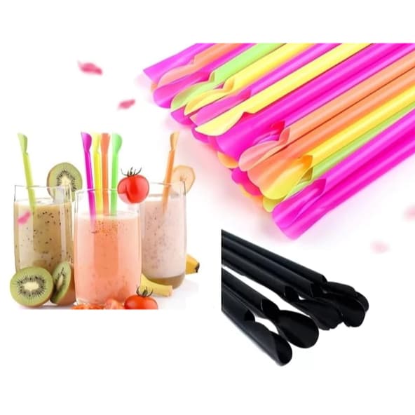 100 Canudos Mexedor Pazinha Drink/Bebidas/Coquetel Plástico 20 Cm NEON e Preto
