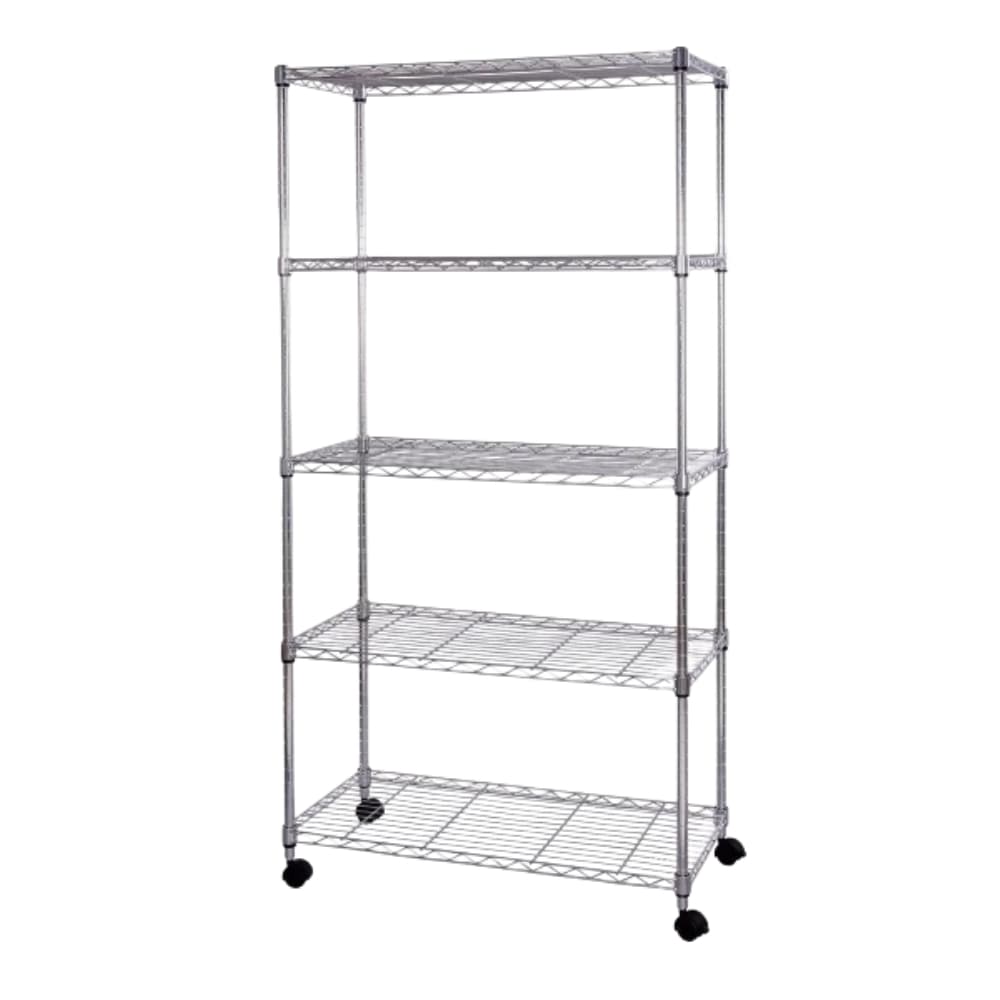 Estante Aramada em Aço Cromado Com 5 Prateleiras Ajustáveis e Rodízios  75 cm x 35 cm x 155 cm