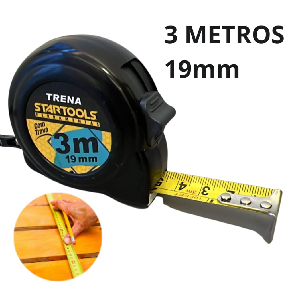 Trena 3 Metros 19mm Com Clip de cinto e Trava Profissional