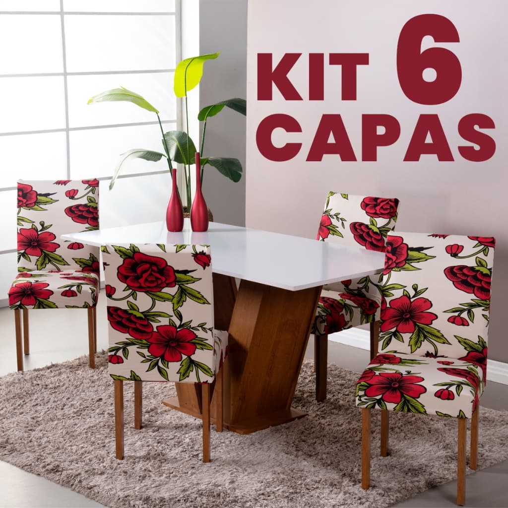 Kit 6 Capas para Cadeira de Jantar Reforçada Elástico Malha Gel