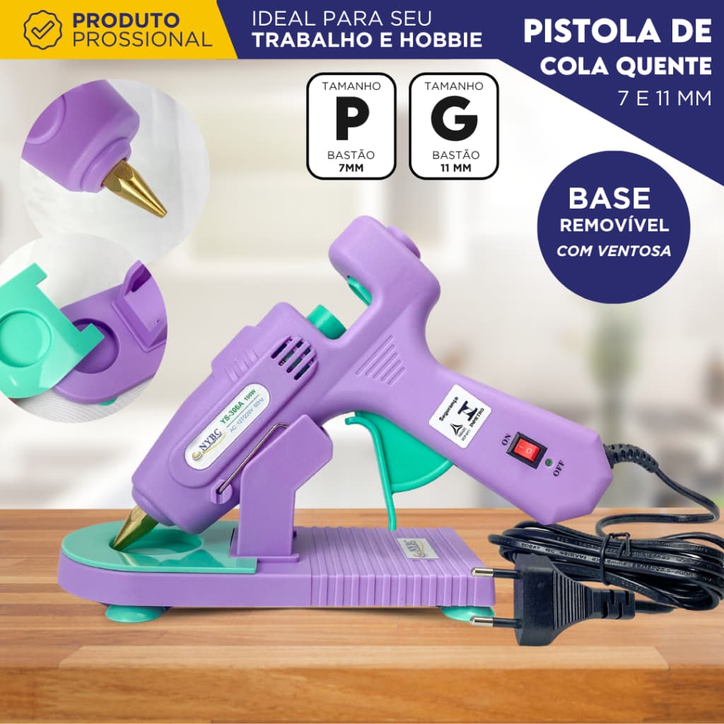 Pistola de Cola Quente Profissional C/10 Bastões de Cola Quente 7/11mm com Botão Liga/Desliga - MN