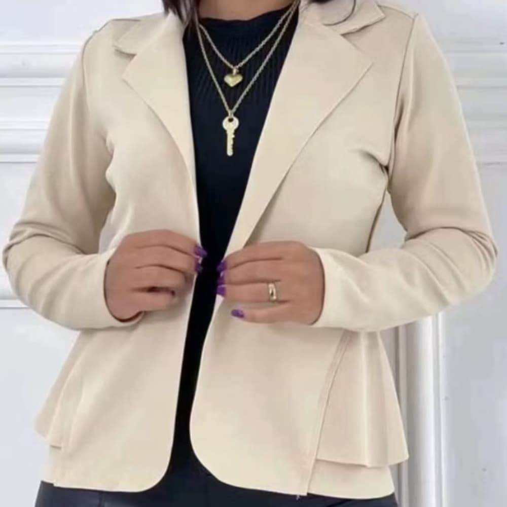 Blazer Feminino em Neoprene Casaco curto com babado Terninho Social aberto