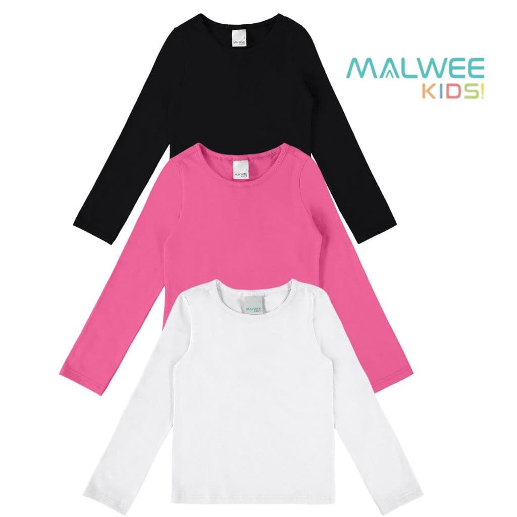 BLUSA MANGA LONGA COTTON MENINA INFANTIL JUSTA DECOTE REDONDO LISA MALWEE KIDS
