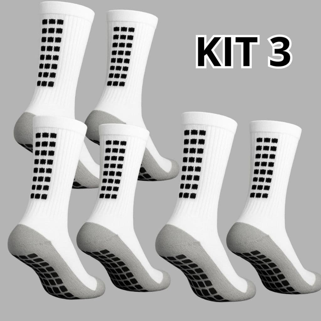 Kit 3 Pares De Meias Antiderrapantes Respiráveis Esportiva Para Futebol Academia Crossfit E Corrida
