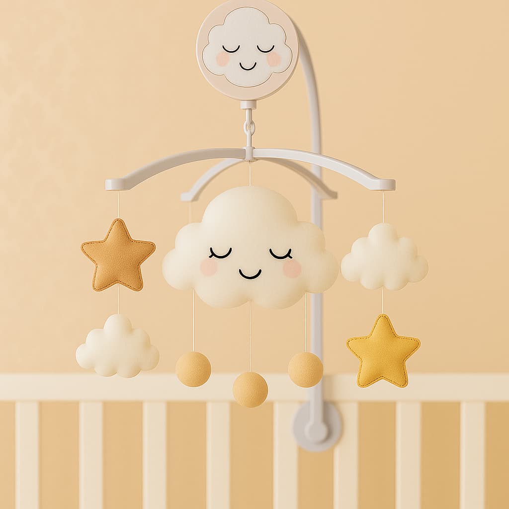 Mobile de Berço Nuvem e Estrelas Bege – Decoração Neutra para Quarto de Bebê