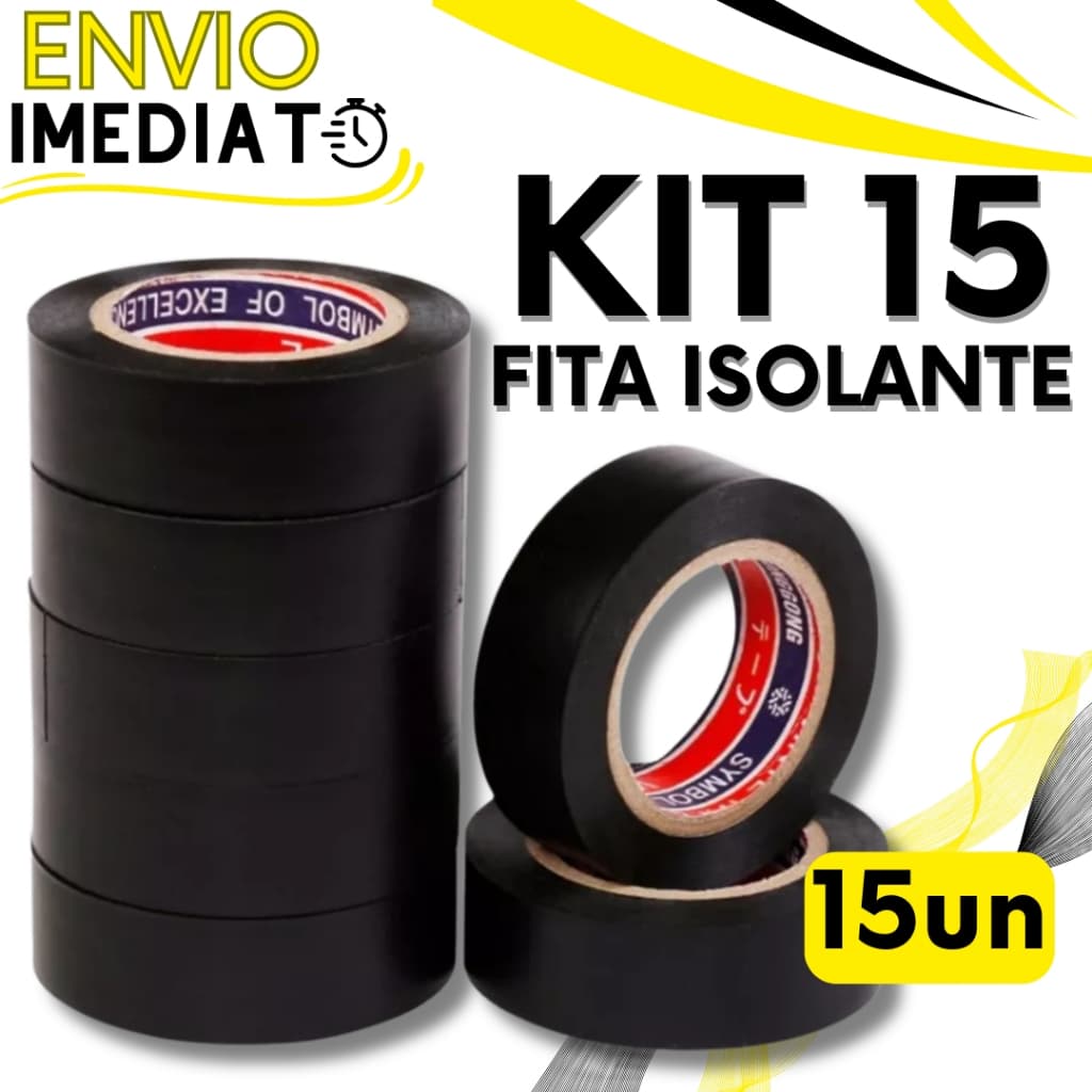 KIT 5/15 Unid Fitas Isolante Antichama PVC Preta Para Eletricista Fios Cabos Elétricos Uso Geral Domestico e Industrial