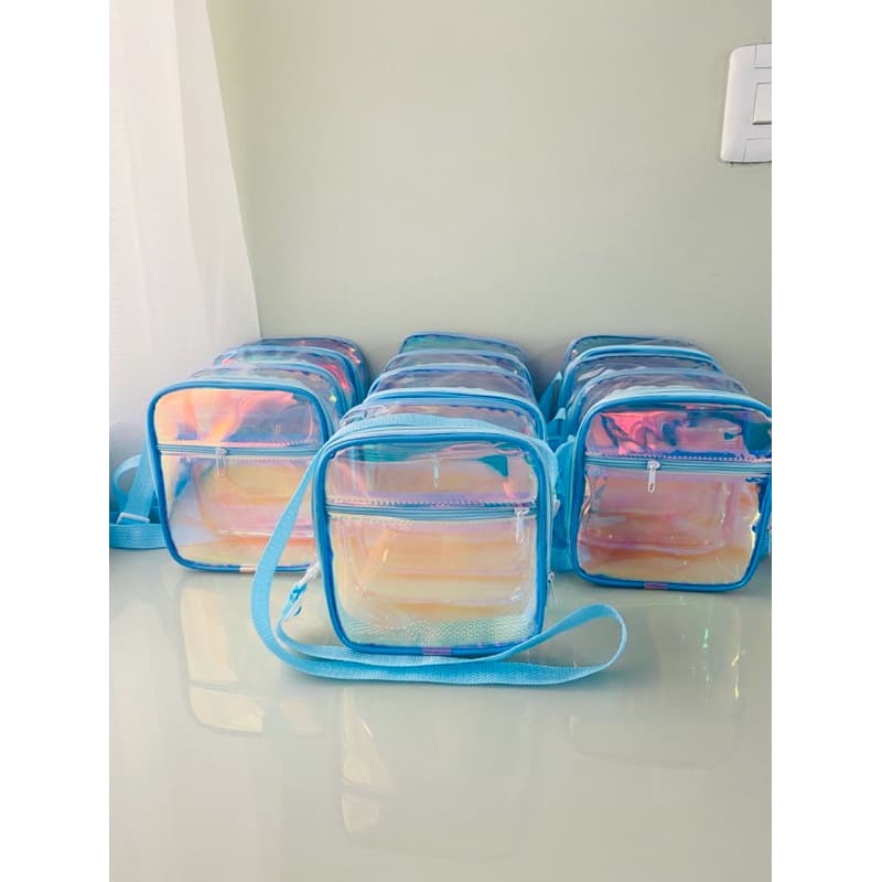 Kits de bolsa transversal shoulder bag no plástico cristal e holográfico como brindes para festa infantil menina meninos