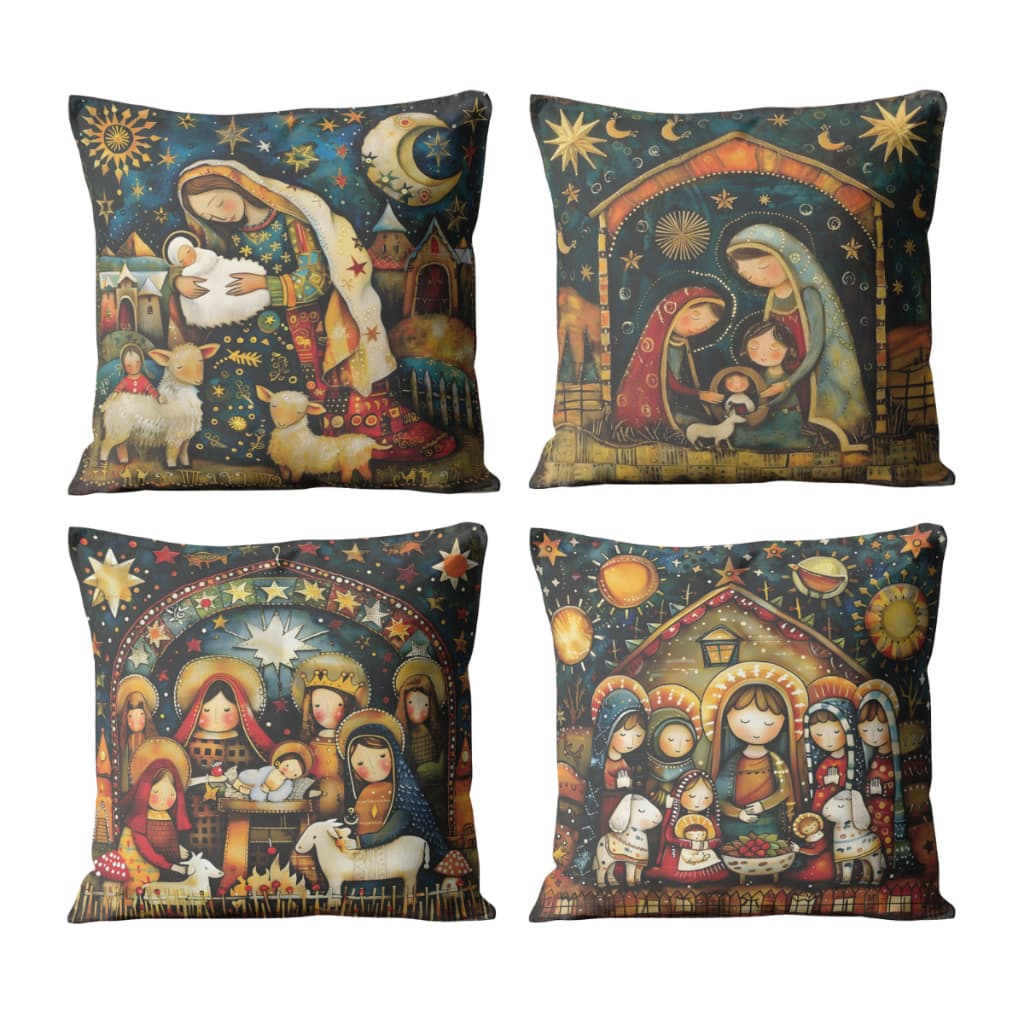 Capas de Almofadas Natalinas 45cm x 45cm de Veludo Kit com 4 Decorativas com Zíper para Sofá ou Cama