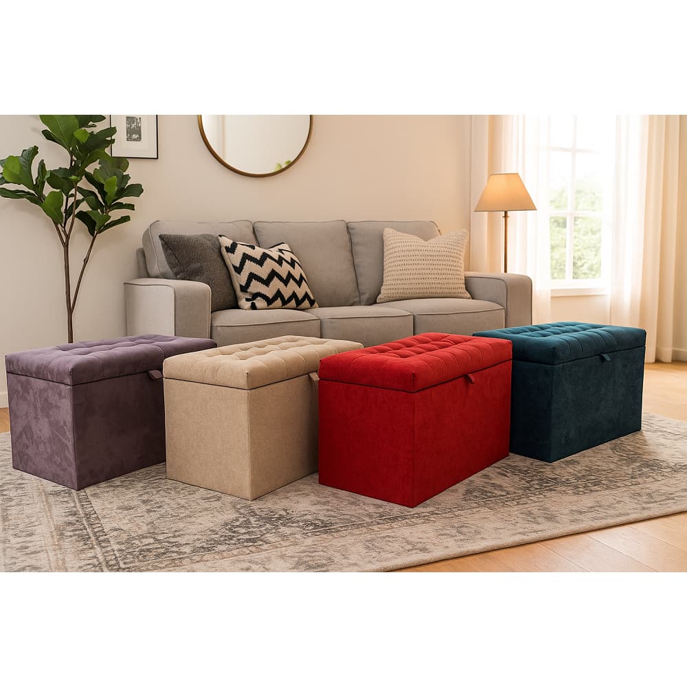 Puff Baú Decorativo Estofado C/pistão á gás 68 cm 100% MDF