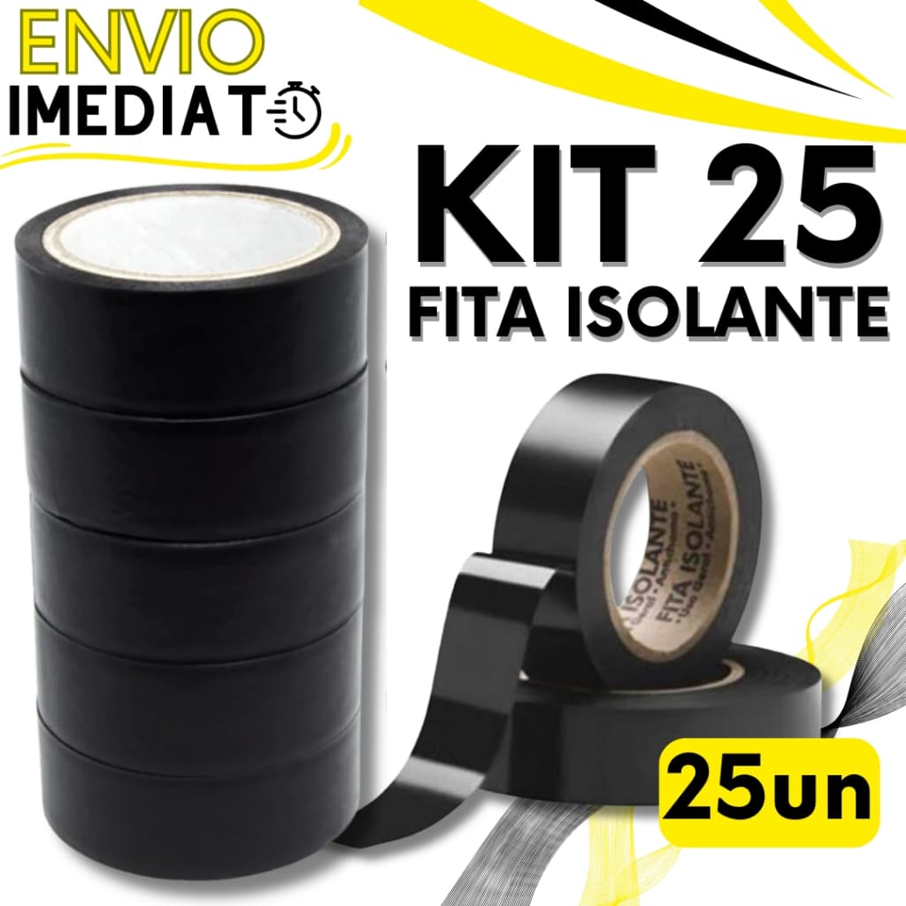 KIT Jogo 25 Fitas Isolante Antichama PVC Preta Para Eletricista Fios Cabos Elétricos Uso Geral Domestico e Industrial