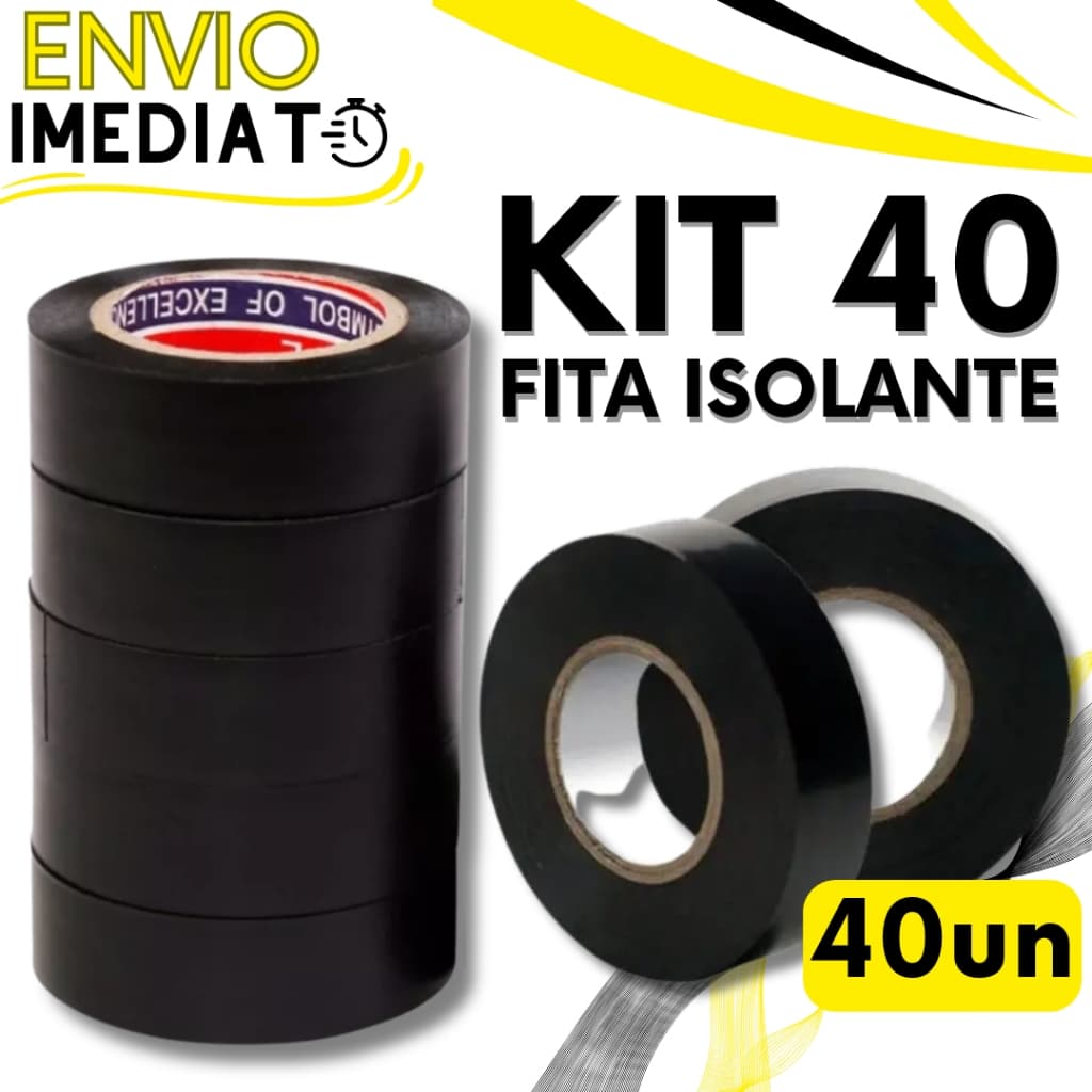 KIT Jogo 40 Fitas Isolante Antichama PVC Preta Para Eletricista Fios Cabos Elétricos Uso Geral Domestico e Industrial