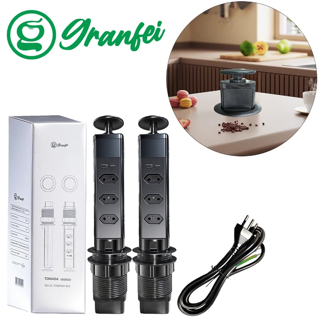Torre Multiplug Embutir Automática com USB 2.4A e Tomadas