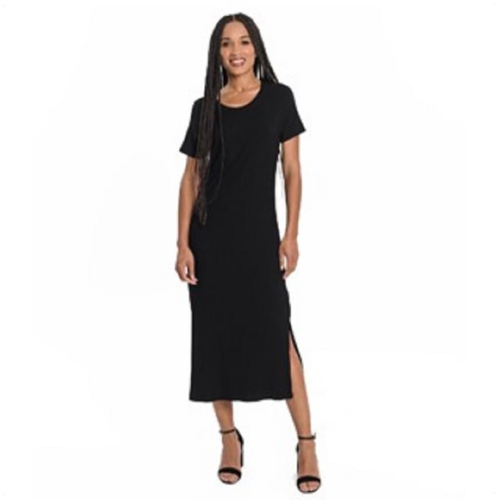 Vestido Feminino Midi Ribana Canelada Básico Fenda Lateral