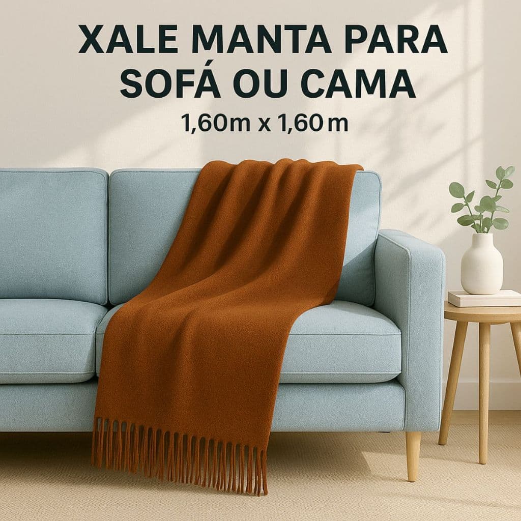 Xale Manta Para Sofá ou Cama – Luxo em Algodão com Franjas 1,60m x 1,60m  Direto da Fábrica
