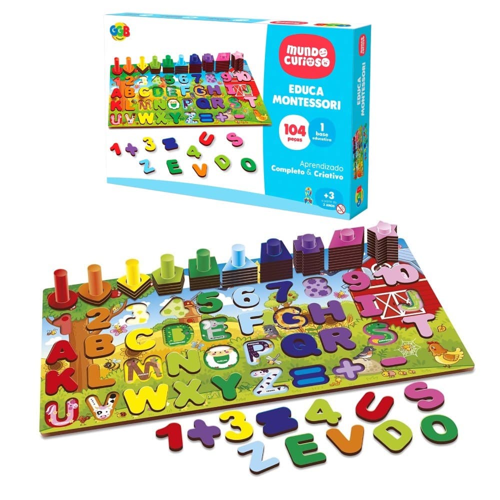 Brinquedo Pedagógico Infantil Montessori Letras Números Cores Formas e Animais