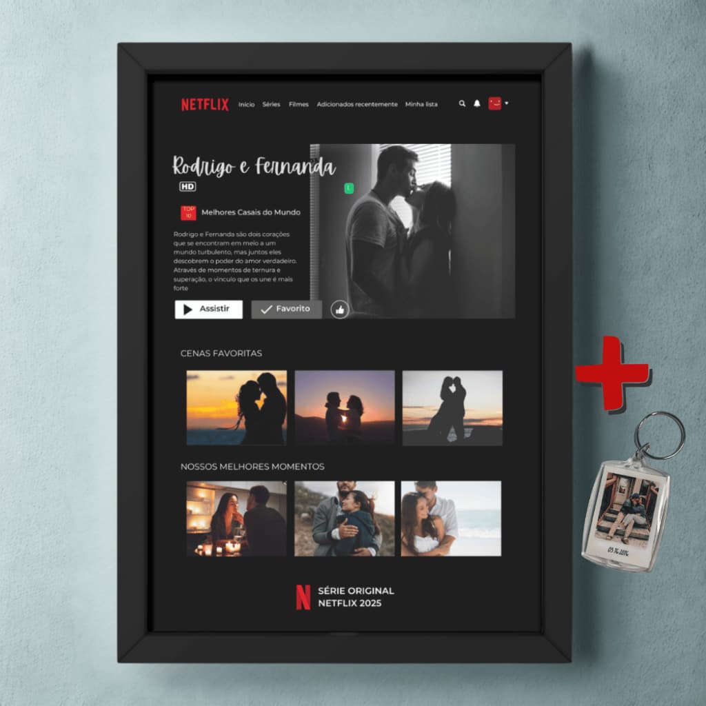 Quadro Casal Netflix + 1 Chaveirinho Personalizado