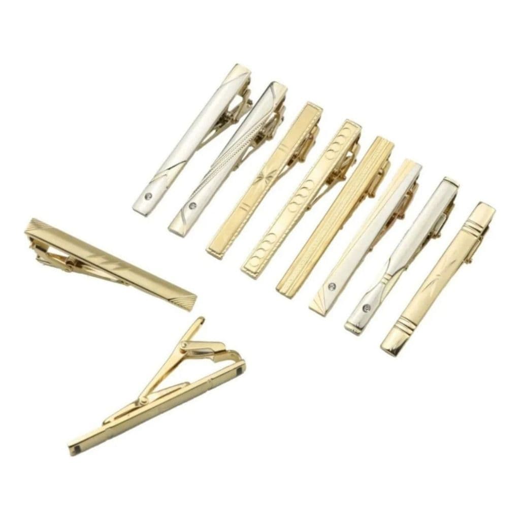 Kit 5 ou 10 Prendedor de Gravata Slim 4 cm Prata e Dourado Metal Alta Qualidade Acabamento Impecavel