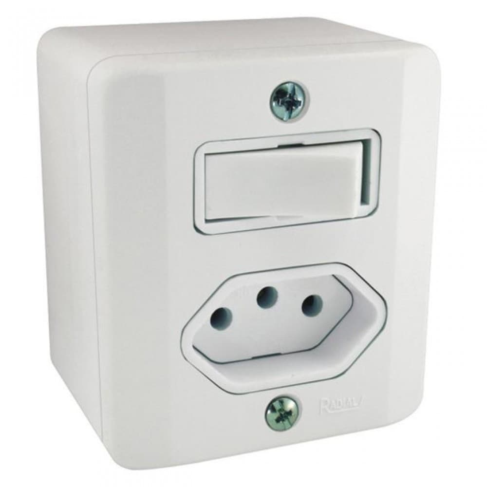 Tomada + interruptor sobrepor radial