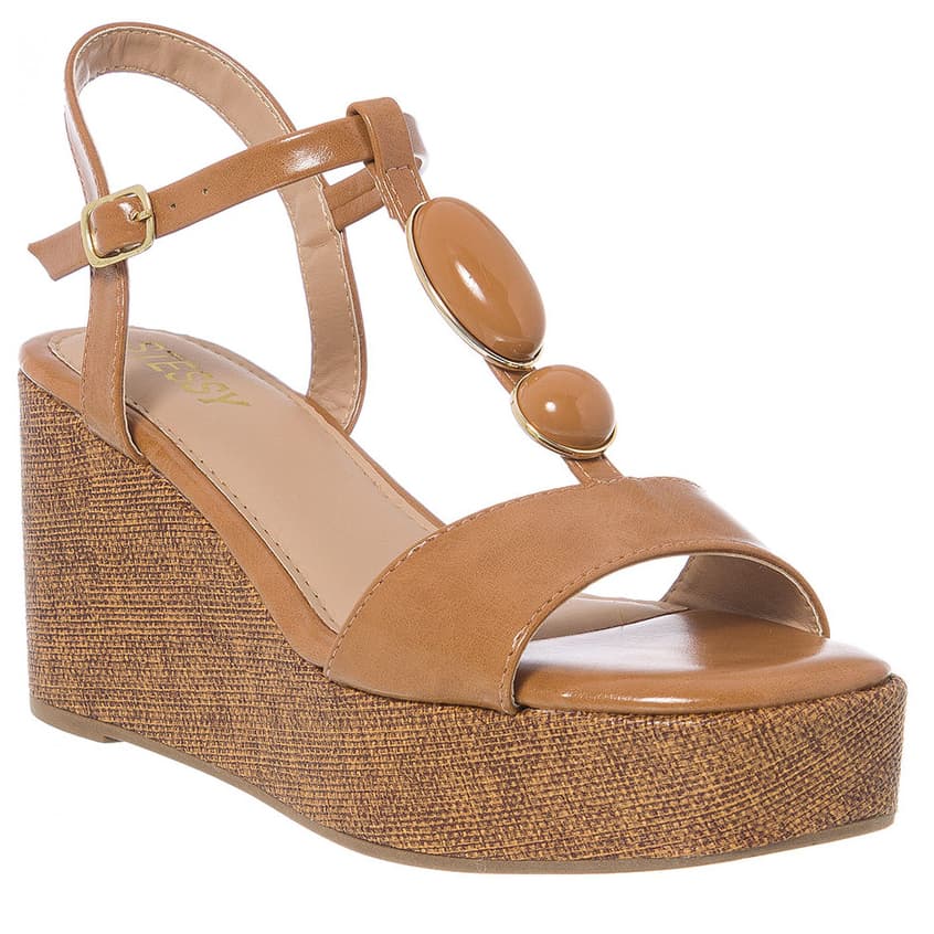 Sandália Anabela Feminina Salto Médio Plataforma Juta Espadrille Boho Chic Pedraria Rafia Conf Verão