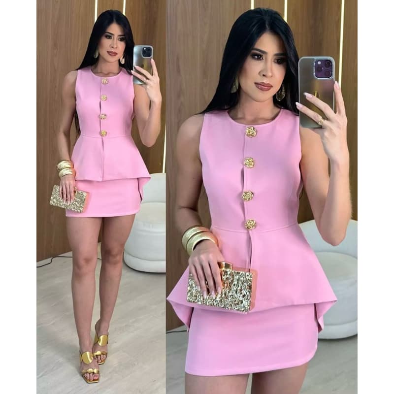 Conjunto elegante blusa + short saia alfaiataria premium luxo