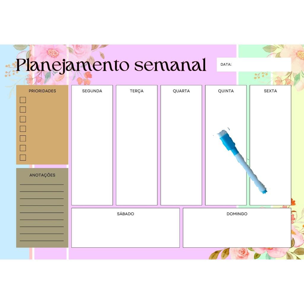 PLANNER SEMANAL - A4 - APAGÁVEL - COM IMÃ DE GELADEIRA