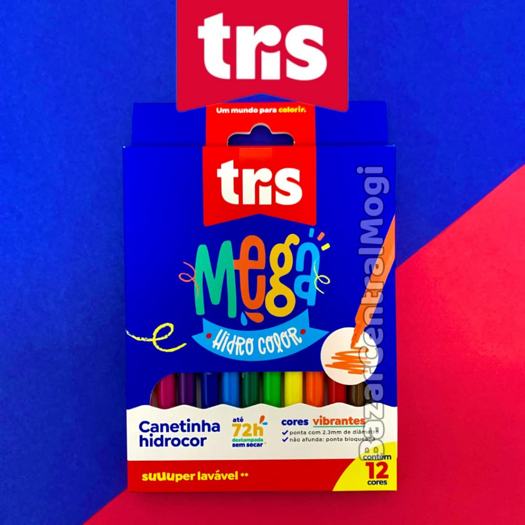 Caneta Hidrocor Tris Mega Hidro Color 12 Cores Vivas Canetinha