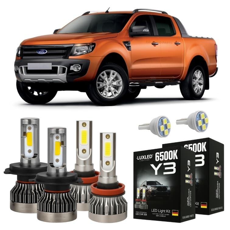Kit Lâmpada Super Led Ford Ranger 2013 A 2016 Farol Alto Baixo Milha 22000 Lm + Pingo T10 - Lâmpadas de Led