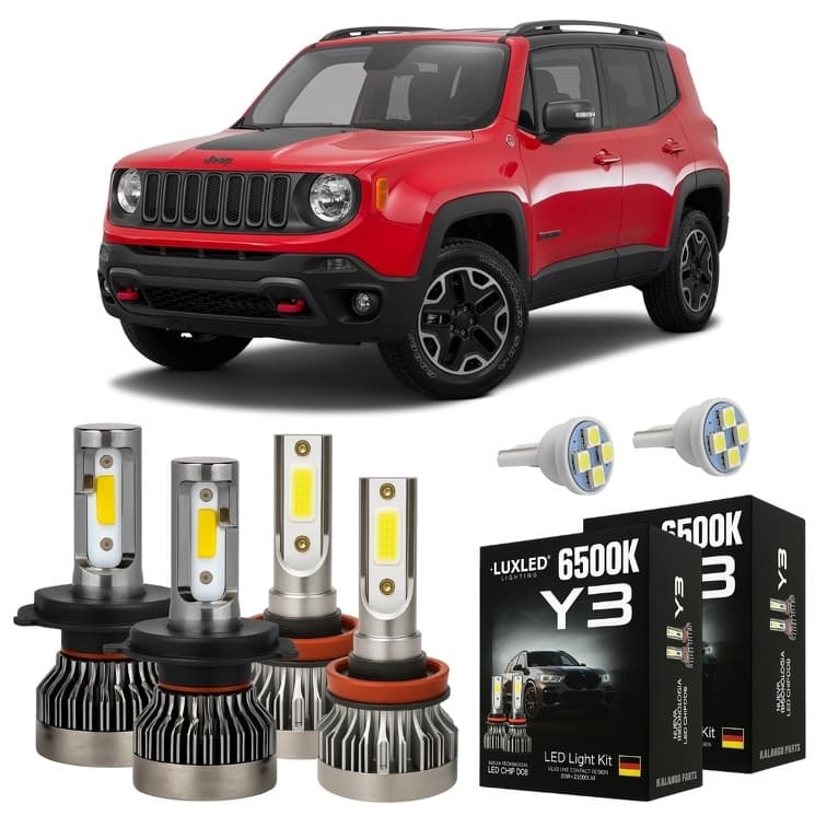 Kit Lâmpada Super Led Jeep Renegade Farol Alto Baixo Milha 22000 Lm + Pingo T10 - Lâmpadas de Led