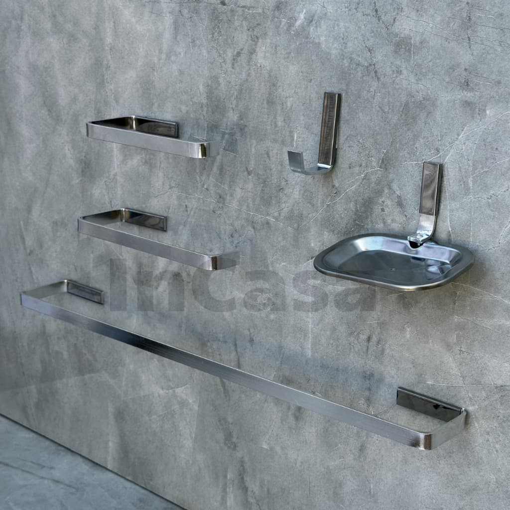 Kit para Banheiro Quadrado Cromado 5 Peças Inox Alumínio Acessórios Conjunto de Banheiro Completo