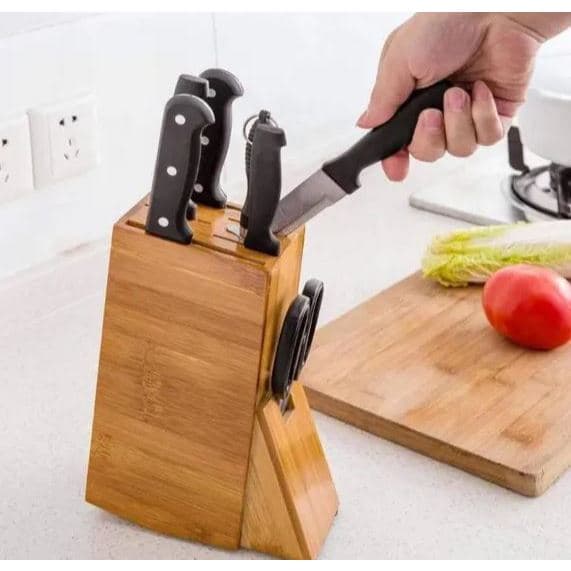 Organizador de Facas Porta Faca Faqueiro Madeira Bambu Anti Fungos Com Suporte Tesouras