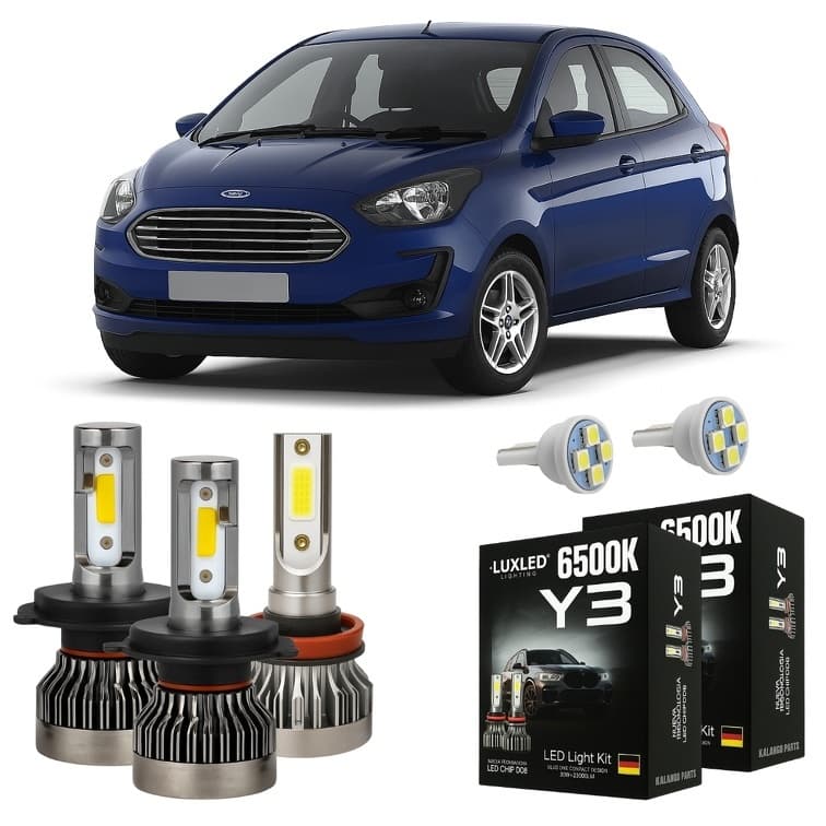 Kit Lâmpada Super Led Ford Ka 2015 Em Diante Farol Alto Baixo Milha 22000 Lm + Pingo T10 - Lâmpadas de Led