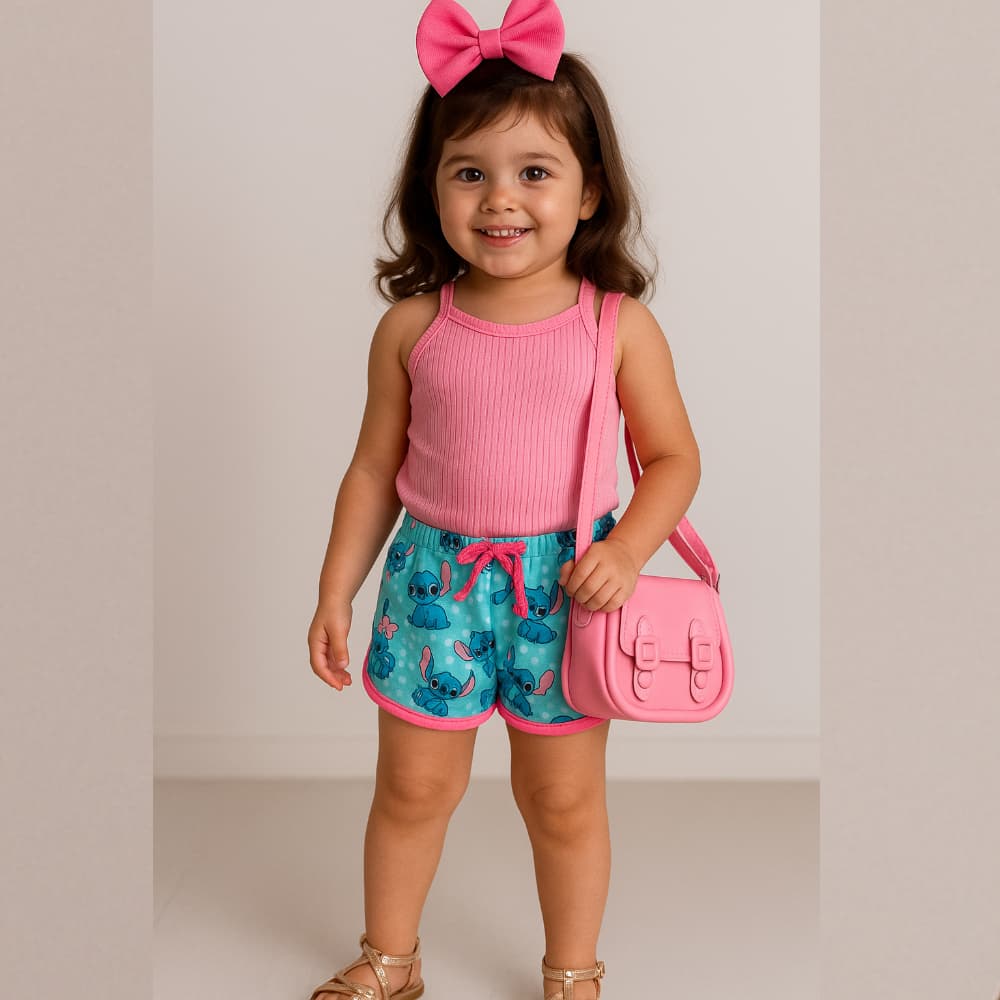 Conjunto Infantil Feminino Short Suplex + Regata Canelada Menina 2 a 10 Anos