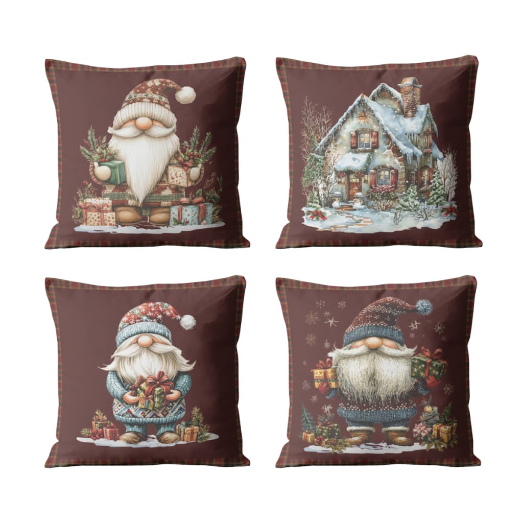 Capas de Almofadas 45x45 Kit de 04 Unidades de Natal de Veludo Decorativas com Zíper para Sofá e Cama