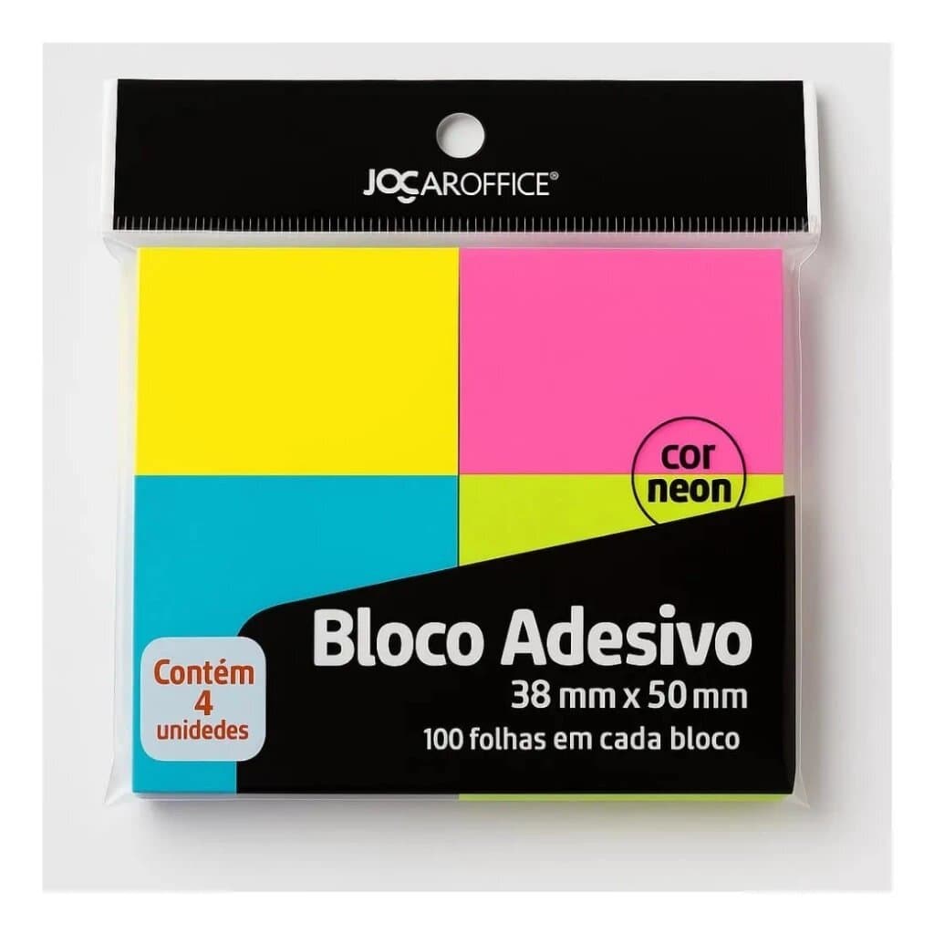 Bloco De Notas Adesivo 400 Folhas 38mmx50mm 4 Cores Neon