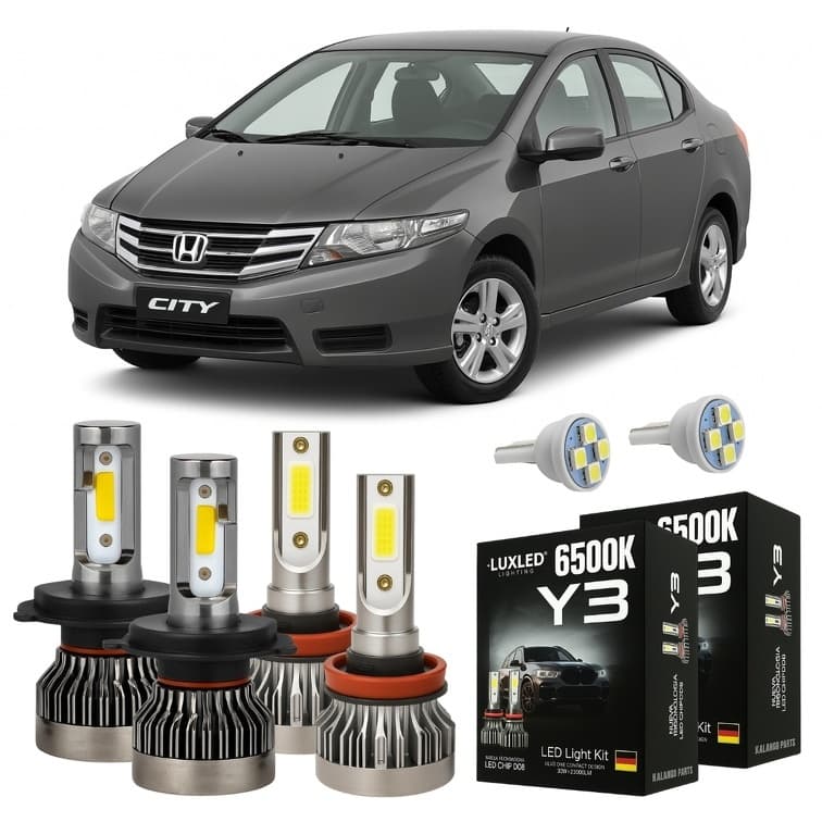 Kit Lâmpada Super Led Honda City 2009 A 2014 Farol Alto Baixo Milha 22000 Lm + Pingo T10 - Lâmpadas de Led