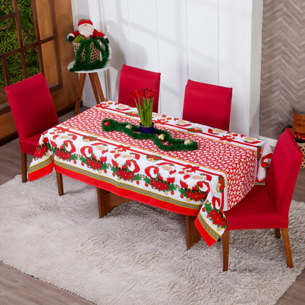 Toalha de Mesa Natalina Oxford Estampado Decoração de Natal 4/6/8/10 Lugares