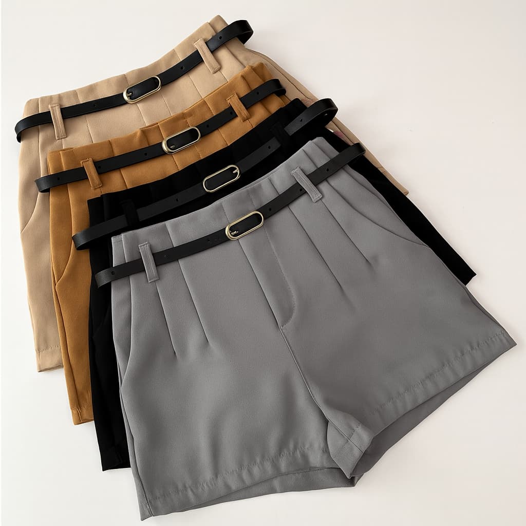 Kit 2 Short Feminino Alfaiataria Pregas com Cinto Grátis cintura alta com bolso tendência