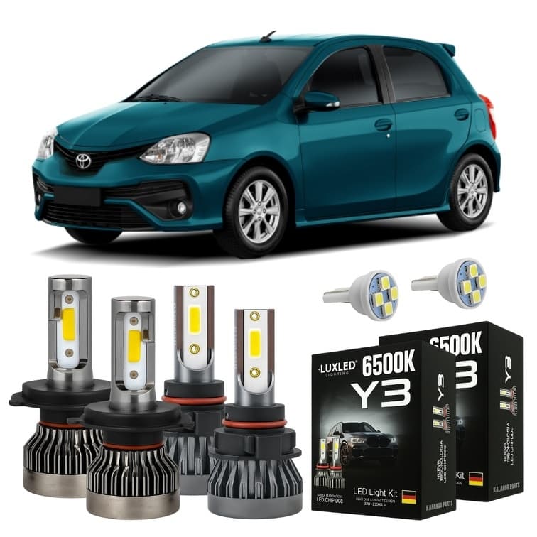Kit Lâmpada Super Led Toyota Etios Farol Alto Baixo Milha 22000 Lm + Pingo T10 - Lâmpadas de Led
