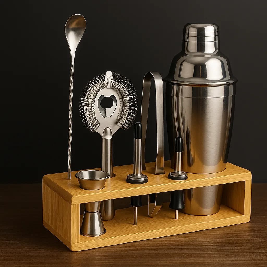 Coqueteleira Bartender Homebar MR1324 Com 10 Peças Inox Bar Kit Barman Drinks Suporte Baumbu Profissional
