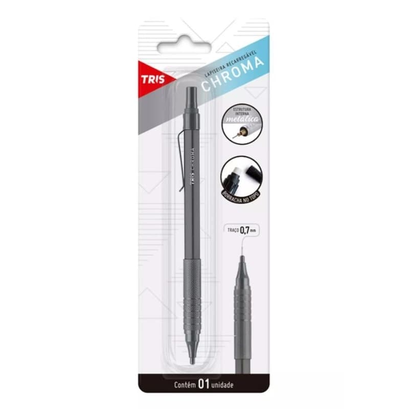 Lapiseira metálica profissional cinza chroma tris + grafite 0.7mm