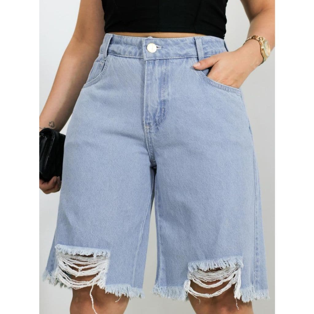 Bermuda Jeans Feminina Destroyed
