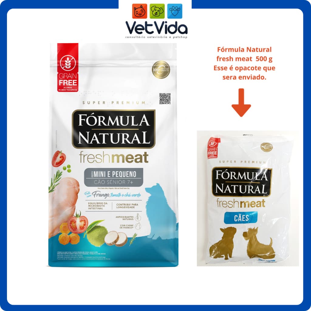 RAÇÃO FÓRMULA NATURAL FRESH MEAT CÃO SENIOR PORTE MINI E PEQUENO PACOTE 500G